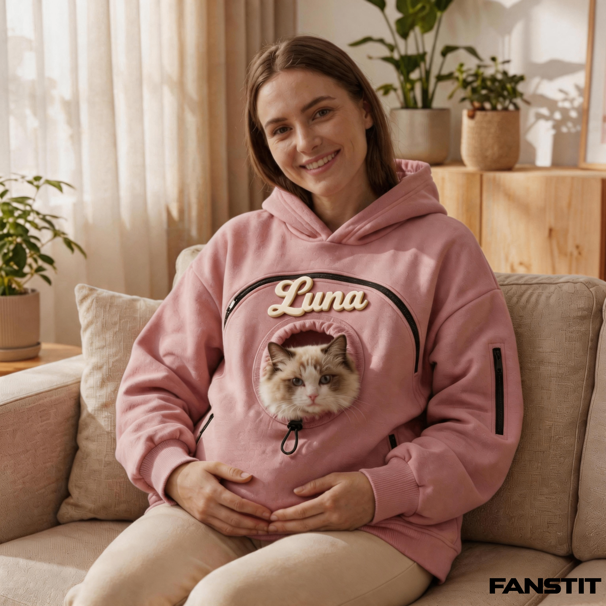 Custom Pet Carrier Hoodie with 3D Embossed Name