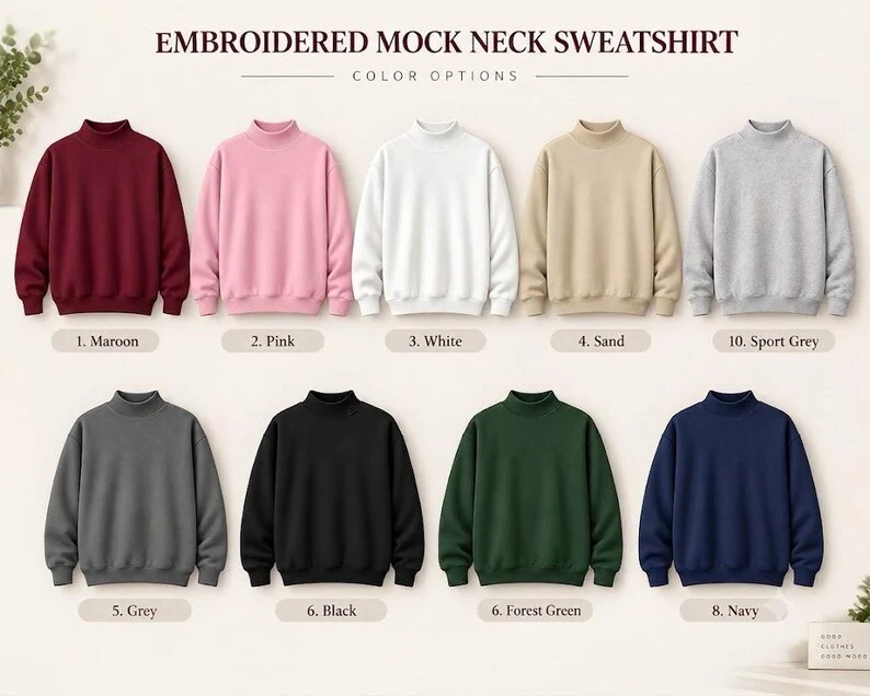 Custom Embroidered Pet Floral Appliqué Mockneck Sweatshirt