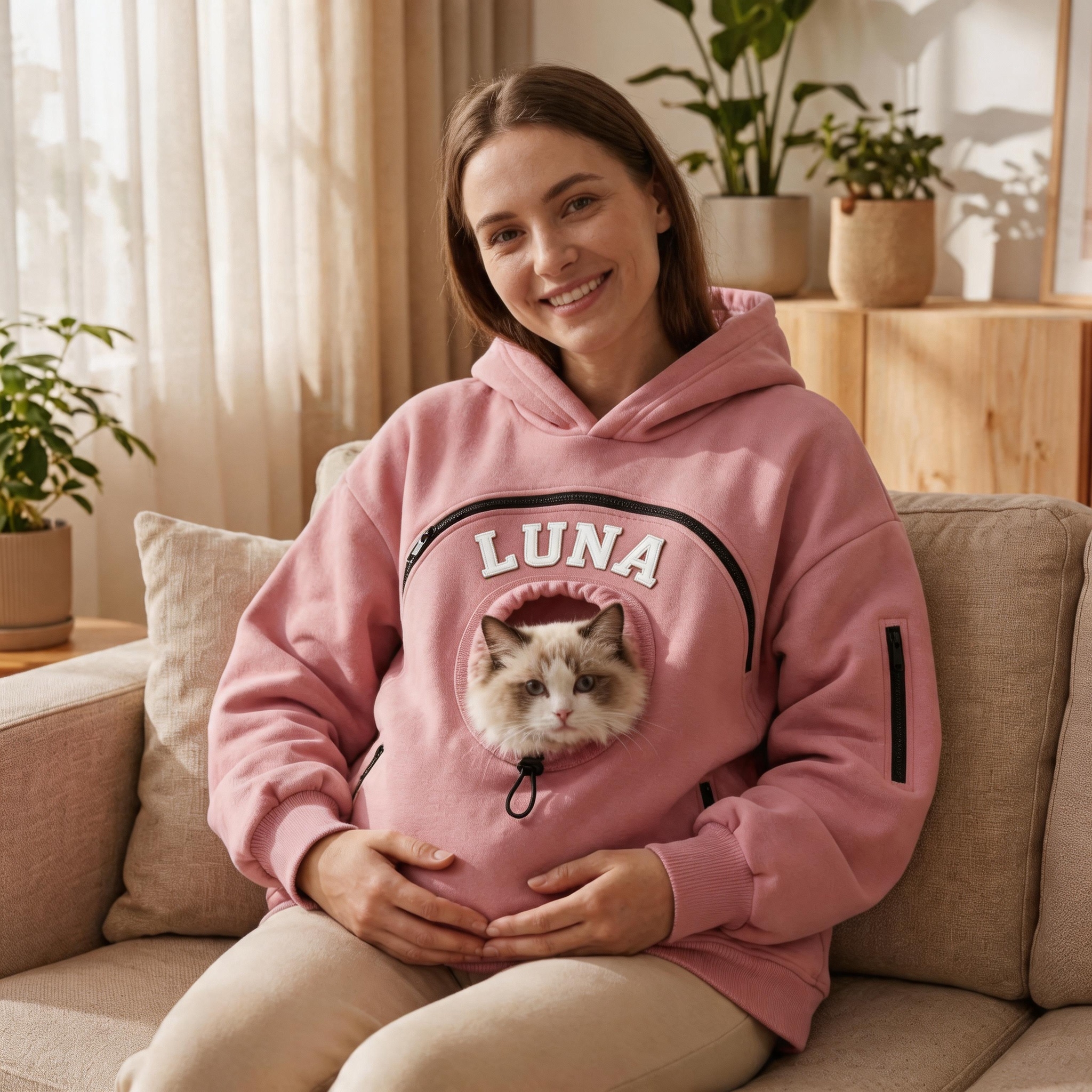 Custom Pet Retro Wool Felt Name Carrier Hoodie 