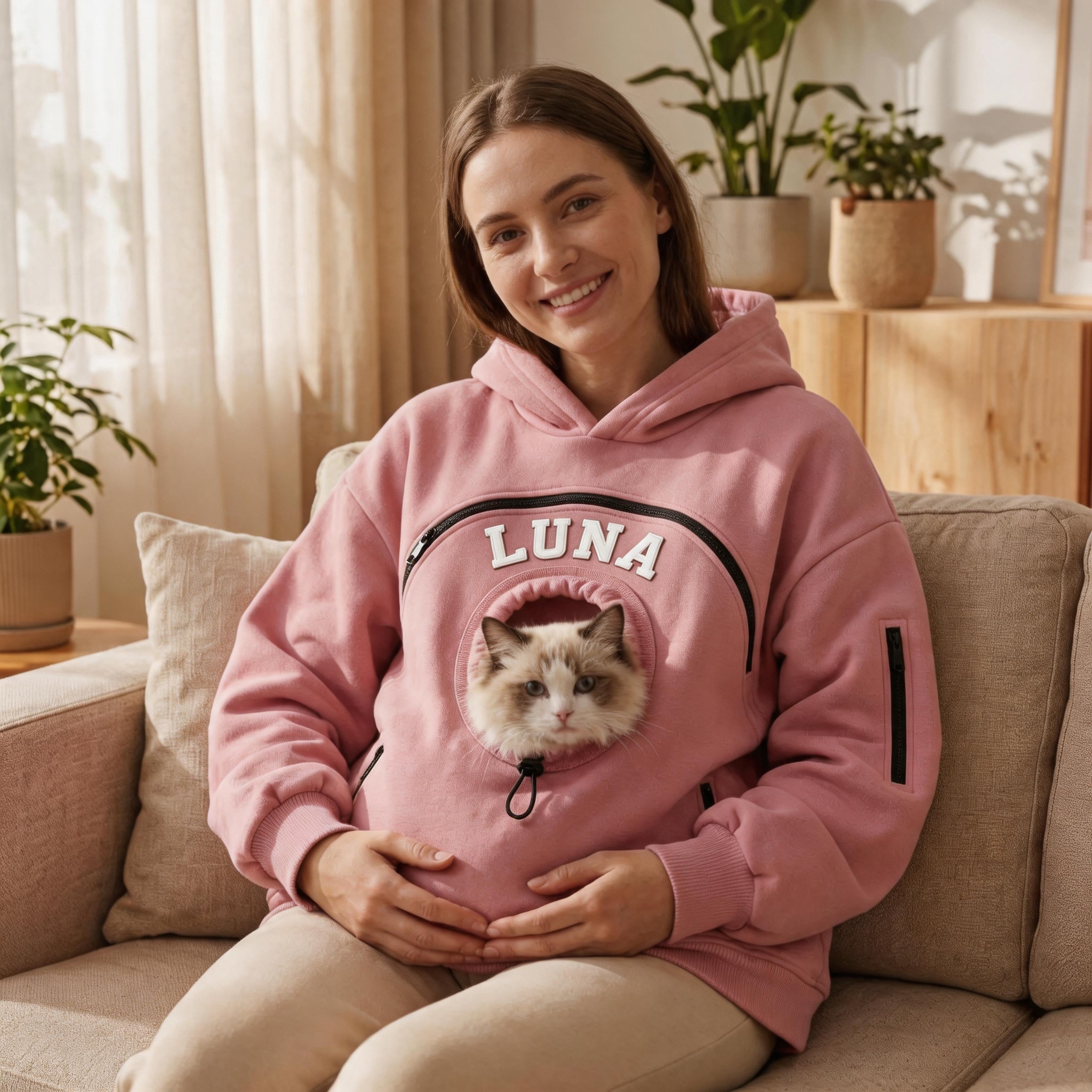 Custom Pet Retro Wool Felt Name Carrier Hoodie 