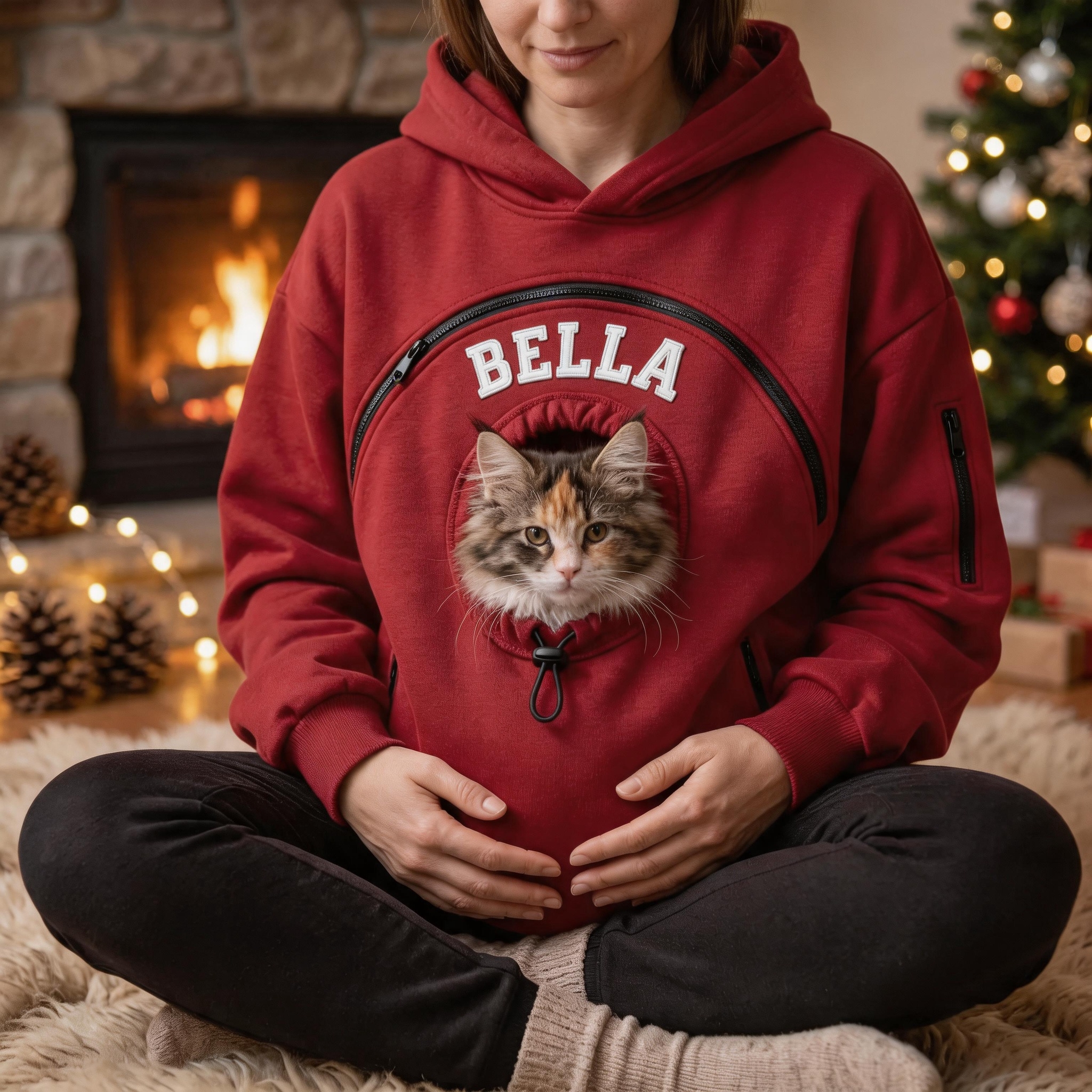 Custom Pet Retro Wool Felt Name Carrier Hoodie 