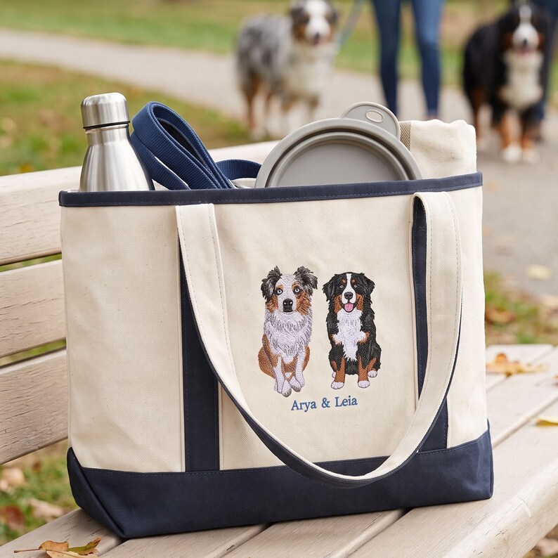 Custom Embroidered Pet Portrait Tote Bag
