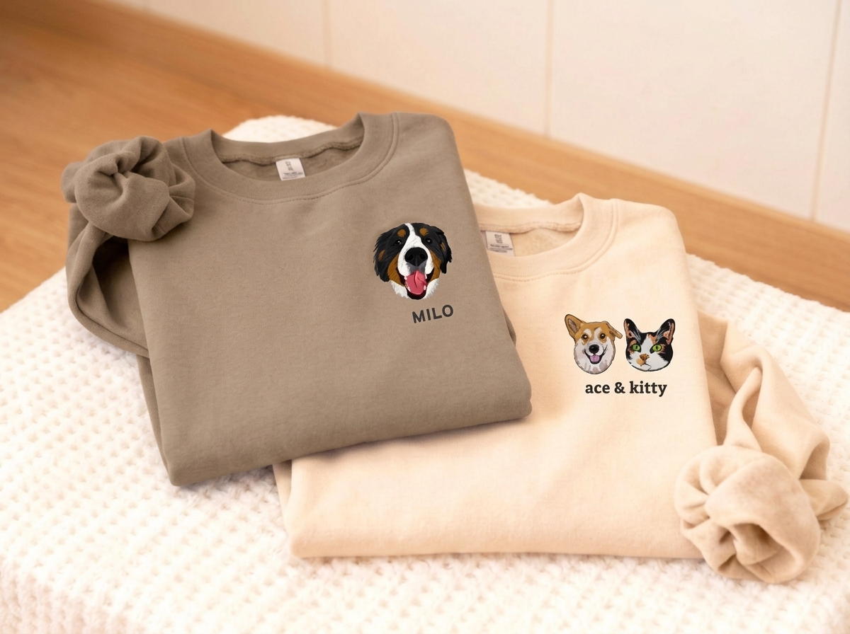 Custom Embroidered Pet Portrait Sweatshirt