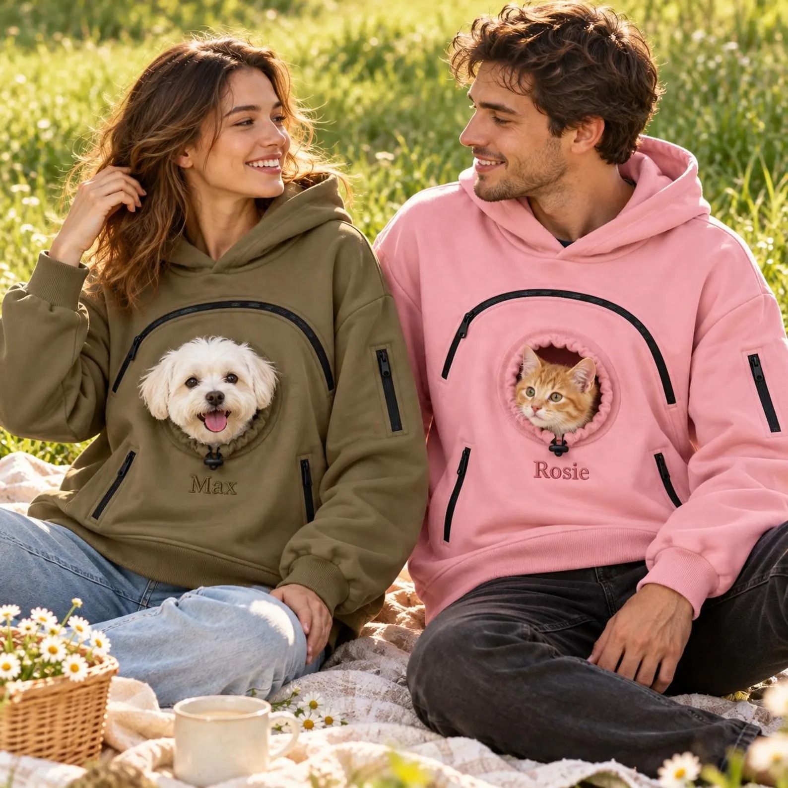 Personalized Pet Pouch Hoodie with Name Embroidery