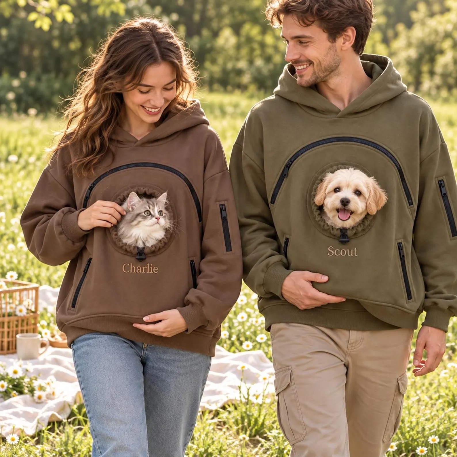 Personalized Pet Pouch Hoodie with Name Embroidery