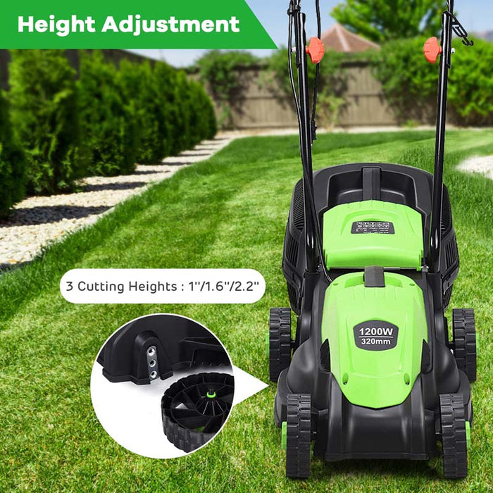 Eletriclife 12.5 Inch Corded Push Lawn Mower with 30L Grass Bag