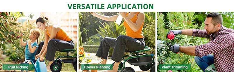 Eletriclife Heavy Duty Garden Cart with Tool Tray and 360 Swivel Seat