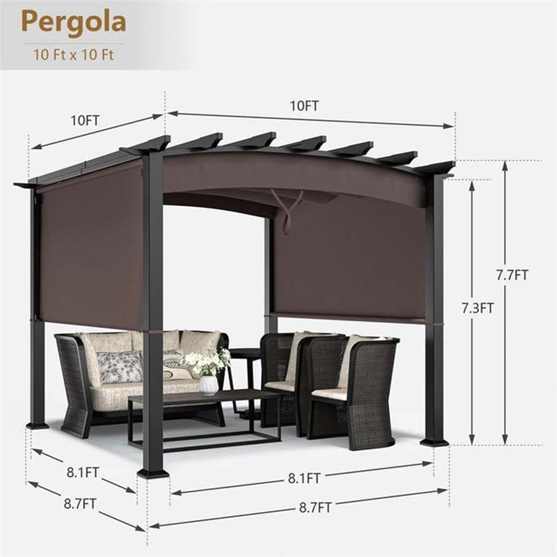 Eletriclife 10 x 10 Feet Patio Pergola Gazebo Sun Shade Shelter with Retractable Canopy