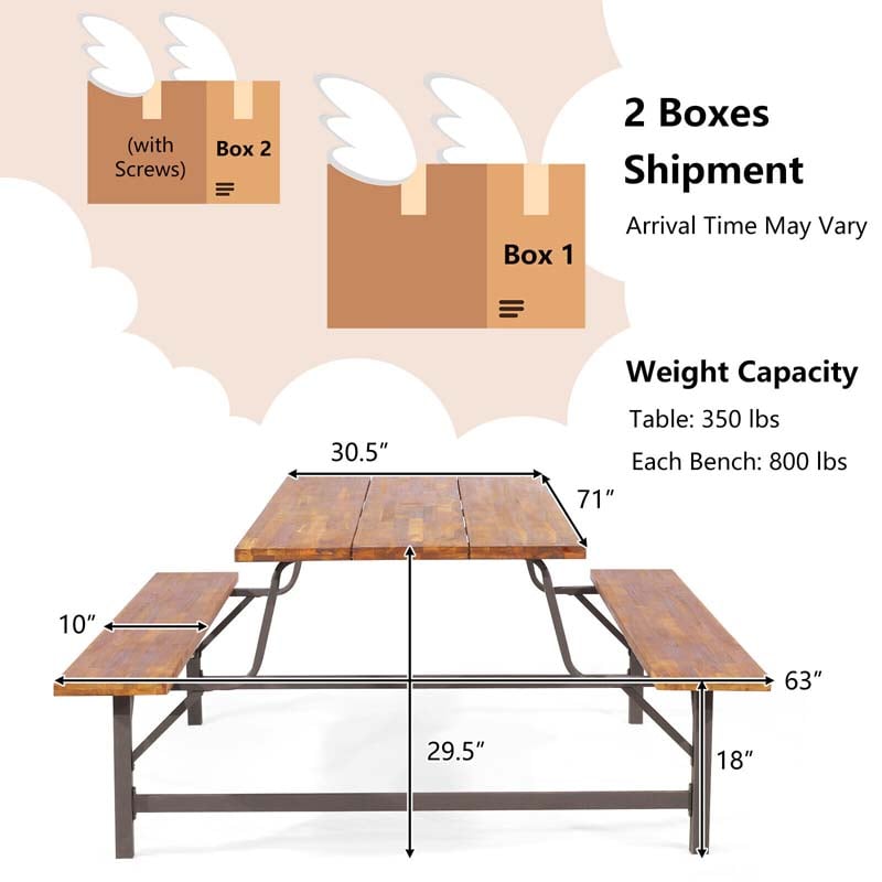 Eletriclife Acacia Wood Patio Picnic Table Bench Set with Umbrella Hole