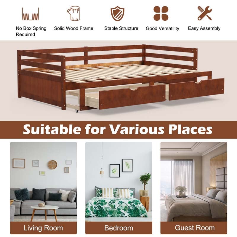 Eletriclife Extendable Twin to King Daybed with Trundle and 2 Storage Drawers