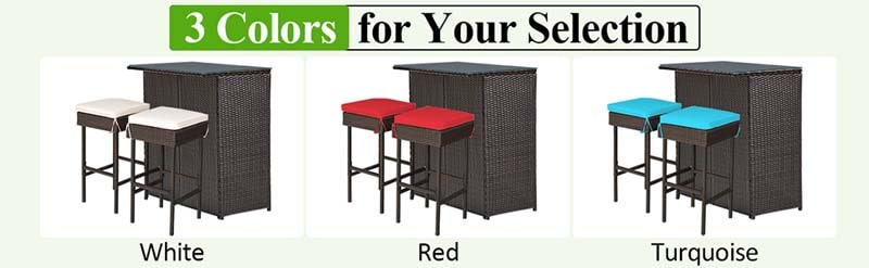 Eletriclife 3 Pieces Patio Rattan Wicker Bar Table Stools Dining Set
