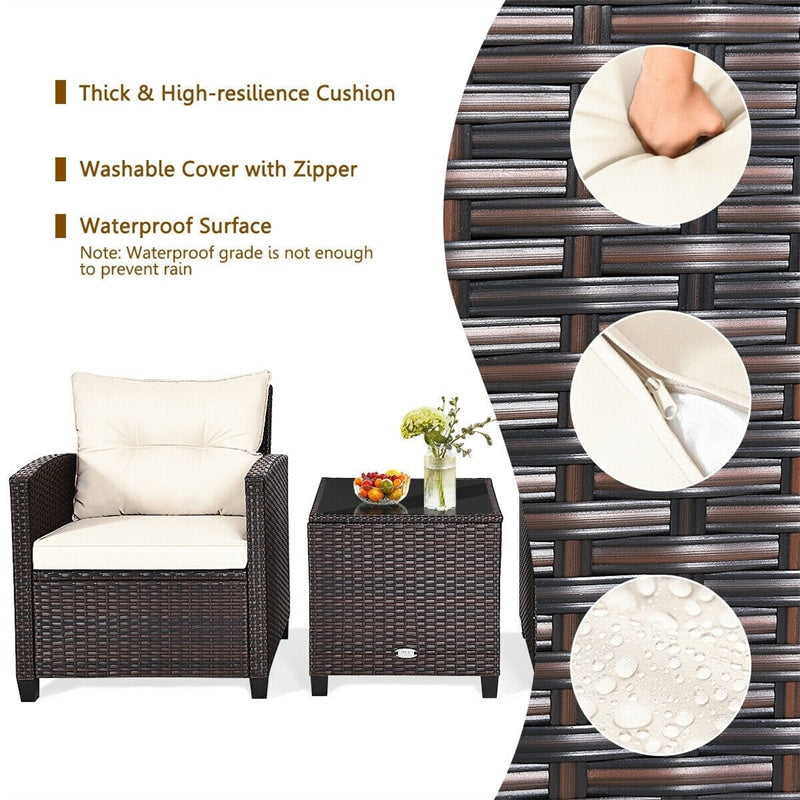 Eletriclife 3 Pieces Patio Rattan Furniture Set with Cushion