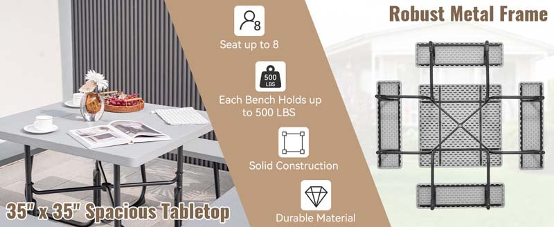 Eletriclife Outdoor Picnic Table with 4 Benches and Umbrella Hole