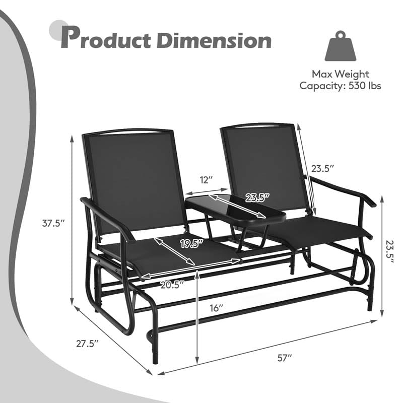 Eletriclife 2-Person Double Rocking Loveseat with Mesh Fabric and Table