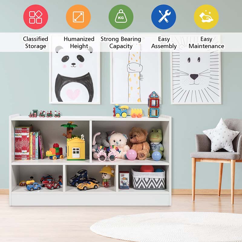 Eletriclife Kids 2-Shelf Bookcase 5-Cube Wood Toy Storage Cabinet Organizer