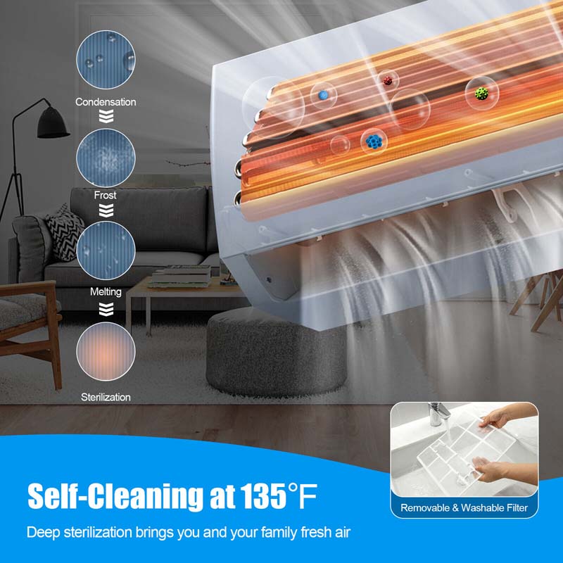 Eletriclife 9000 BTU Split Air Conditioner & Heater Wall Mount AC Unit with Remote Control