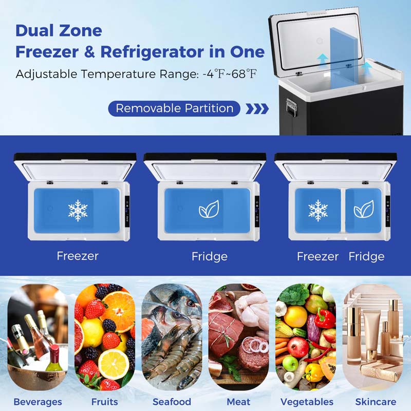 Eletriclife 53QT Portable Dual Zone 12V Car Refrigerator Compressor Fridge Freezer