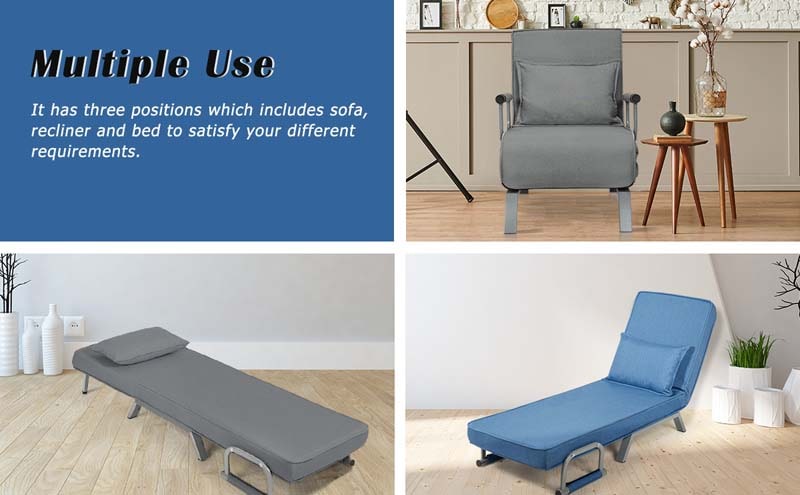 Eletriclife Folding 5 Position Convertible Sleeper Bed Armchair with Pillow