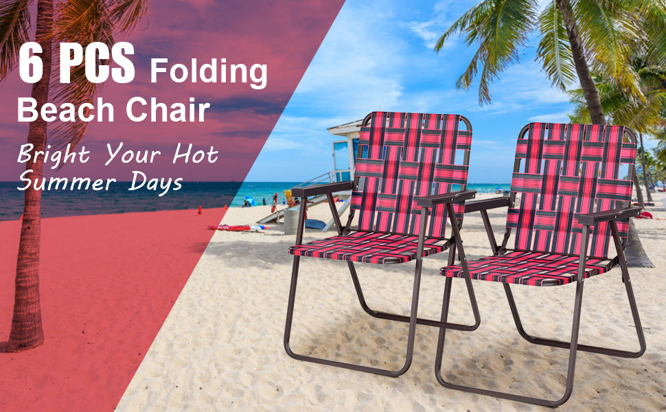 Eletriclife 6 Pcs Folding Beach Chair Camping Lawn Webbing Chair