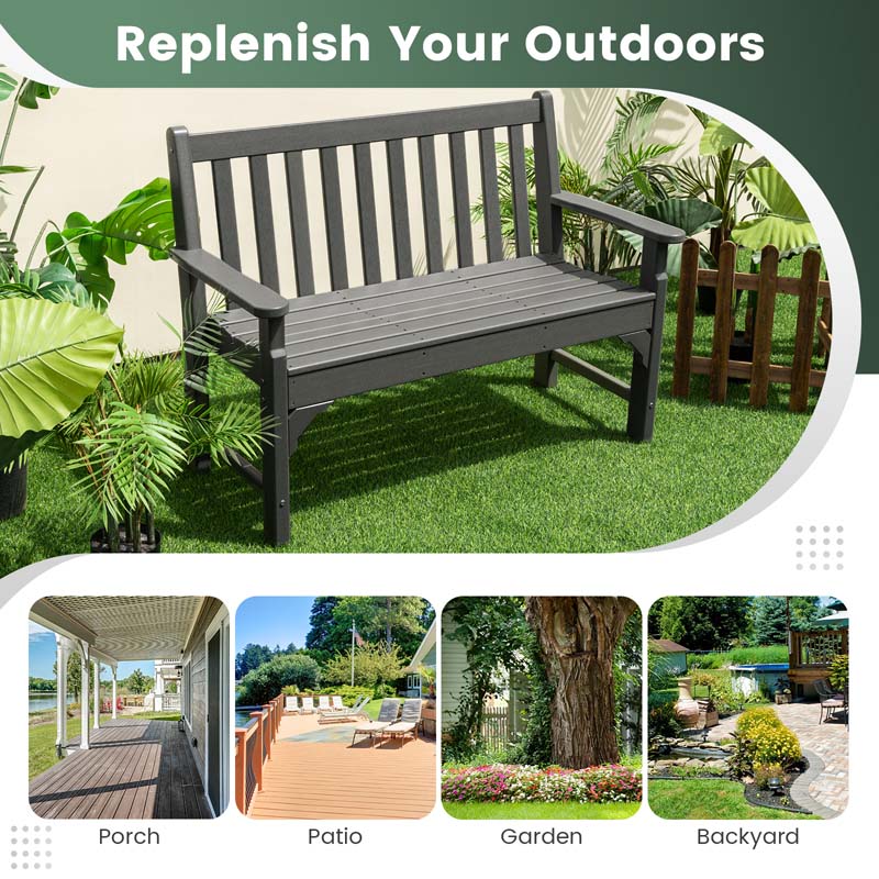 Eletriclife All-Weather HDPE 2-Person Garden Bench with Backrest and Armrests