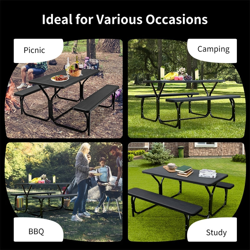 Eletriclife All Weather Outdoor Picnic Table Bench Set with Metal Base