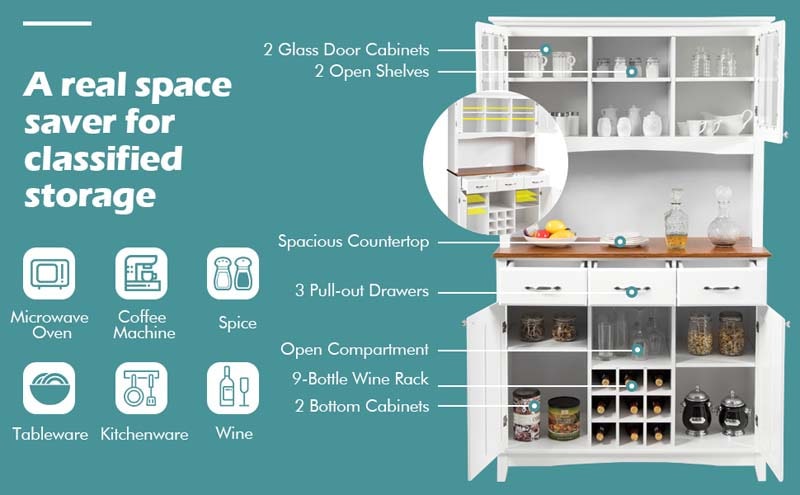 Eletriclife Wood Buffet Hutch Cabinet with 3 Large Drawers