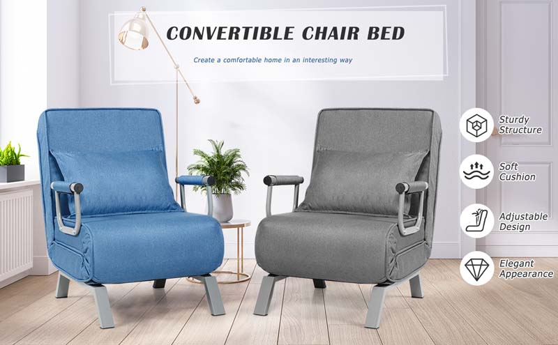 Eletriclife Folding 5 Position Convertible Sleeper Bed Armchair with Pillow