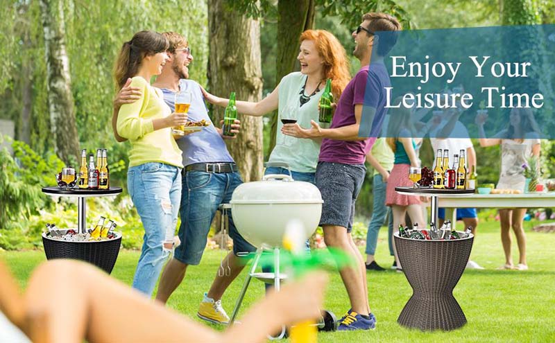 Eletriclife 3 in 1 8 Gallon Rattan Cooler Patio Bar Table with Ice Bucket
