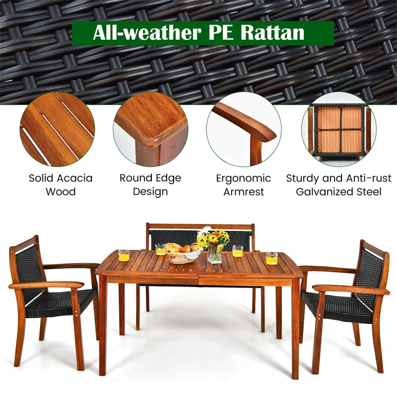 Eletriclife 4 Pieces Patio Rattan Dining Furniture Set with Acacia Wood Frame Chair