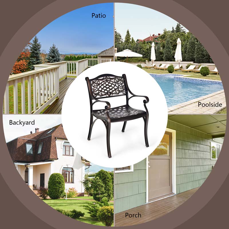 Eletriclife Outdoor Cast Aluminum Chairs with Armrests and Curved Seats