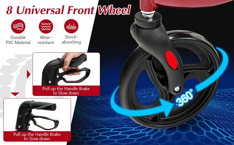 Eletriclife 3-Wheel Rolling Walker with Adjustable Handle Red