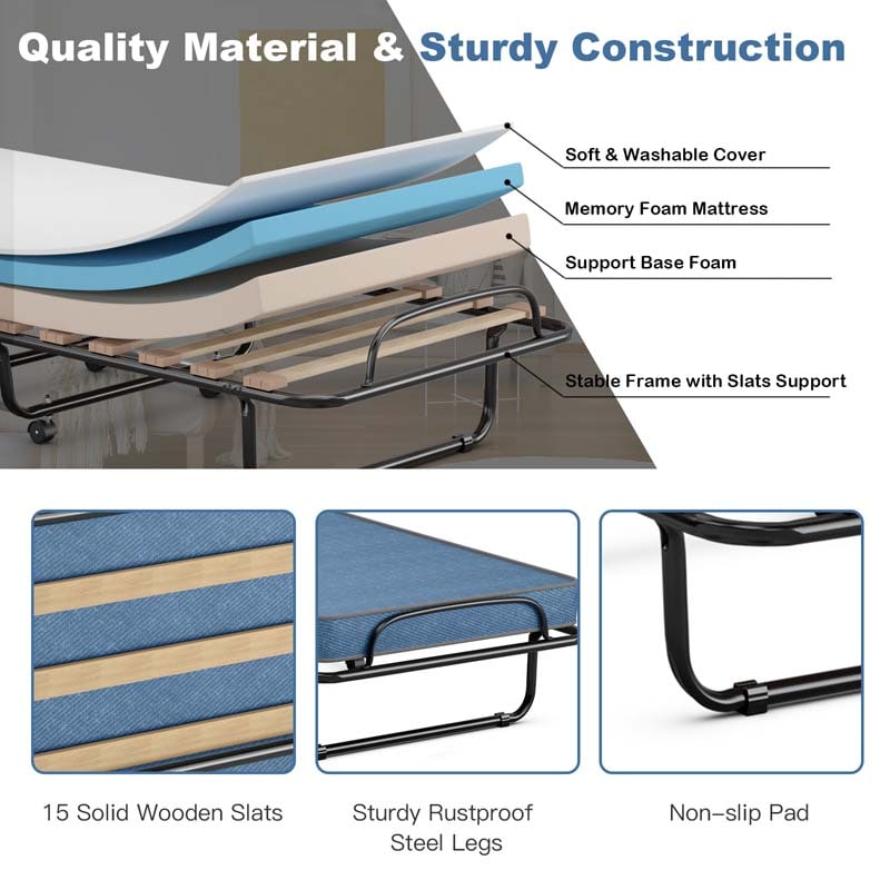 Eletriclife Portable Folding Bed with Foam Mattress and Sturdy Metal Frame