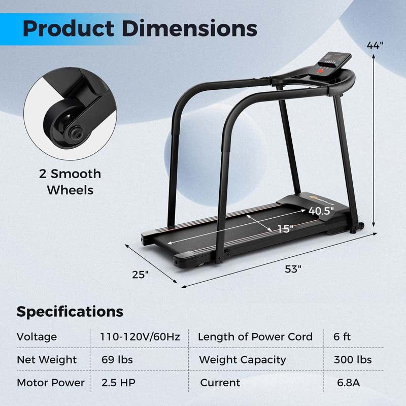 Eletriclife 2.5 HP Walking Treadmill with Long Handrails for Seniors