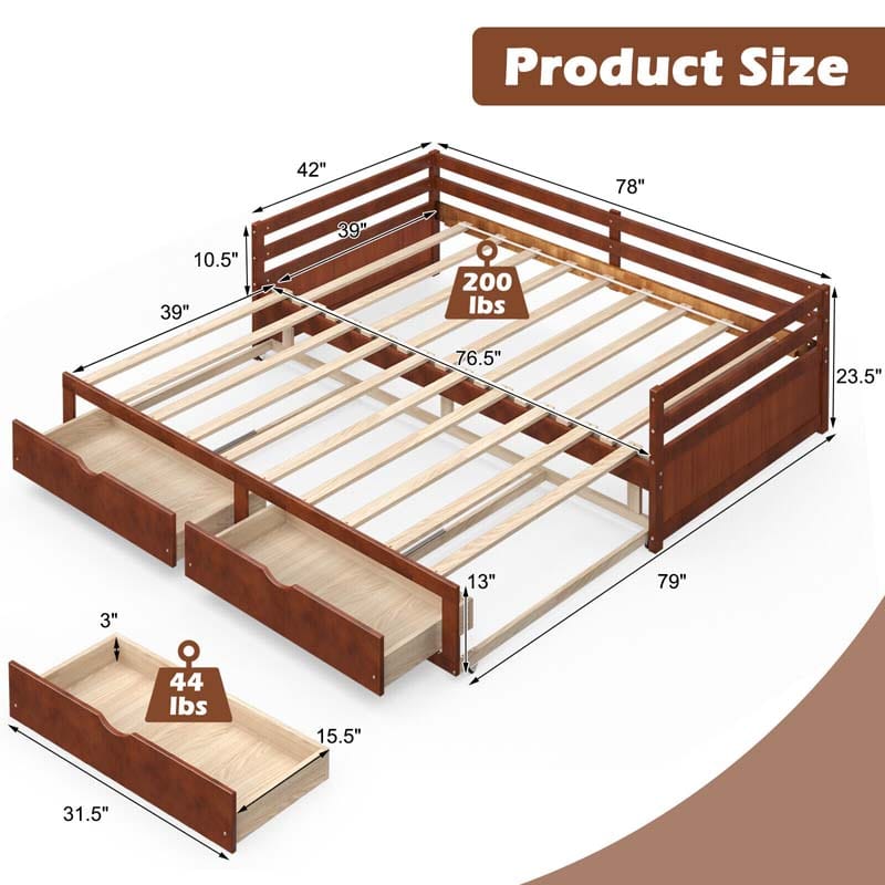 Eletriclife Extendable Twin to King Daybed with Trundle and 2 Storage Drawers