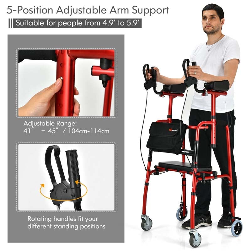 Eletriclife Folding Auxiliary Walker Rollator with Flip-Up Brakes and Seat Bag
