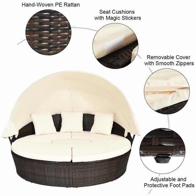 Eletriclife Patio Round Daybed Rattan Furniture Sets with Canopy