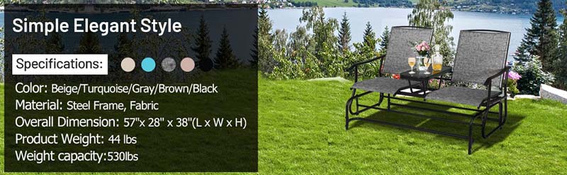 Eletriclife 2-Person Double Rocking Loveseat with Mesh Fabric and Table