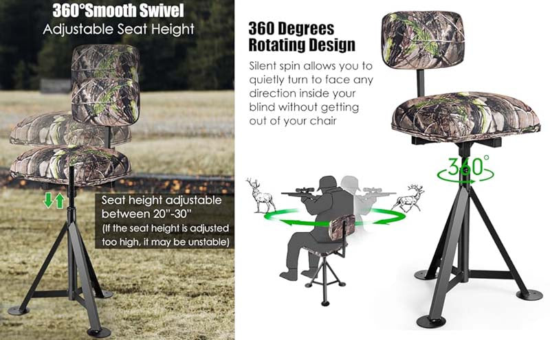 Eletriclife Swivel Hunting Chair Tripod Blind Stool with Detachable Backrest