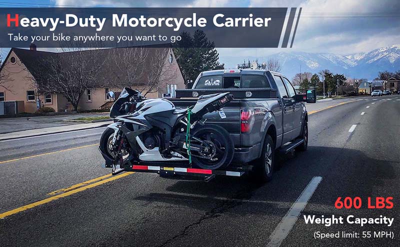 Eletriclife 600 LBS Motorcycle Carrier Hitch Mount Bike Rack with Loading Ramp