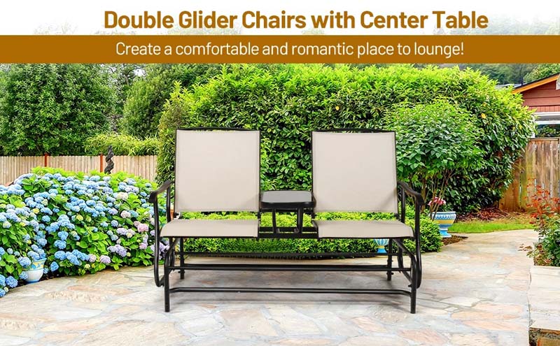 Eletriclife 2-Person Double Rocking Loveseat with Mesh Fabric and Table