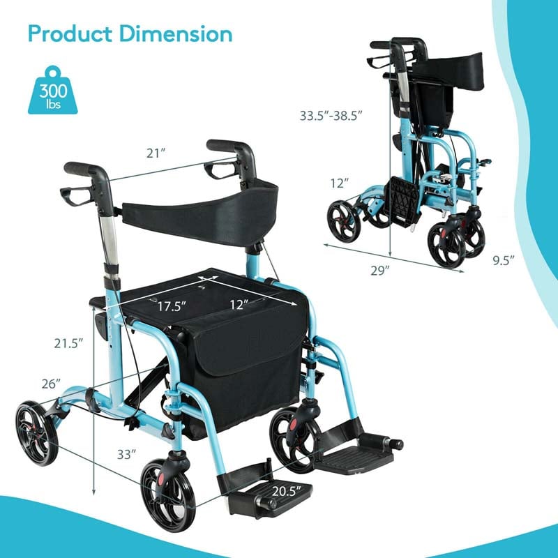 Eletriclife Aluminum Adjustable Folding Handle Medical Walker Rollator