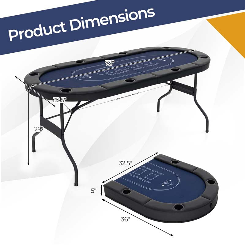 Eletriclife 72 Inch 8-Player Texas Holdem Poker Table with Metal Cup Holders