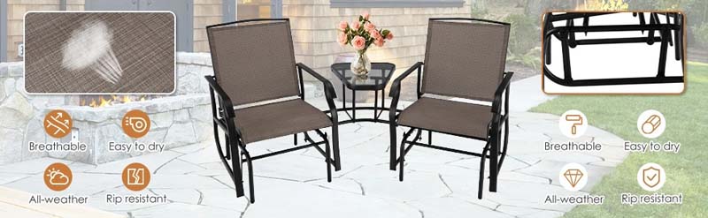 Eletriclife Double Swing Glider Rocker Chair set with Glass Table