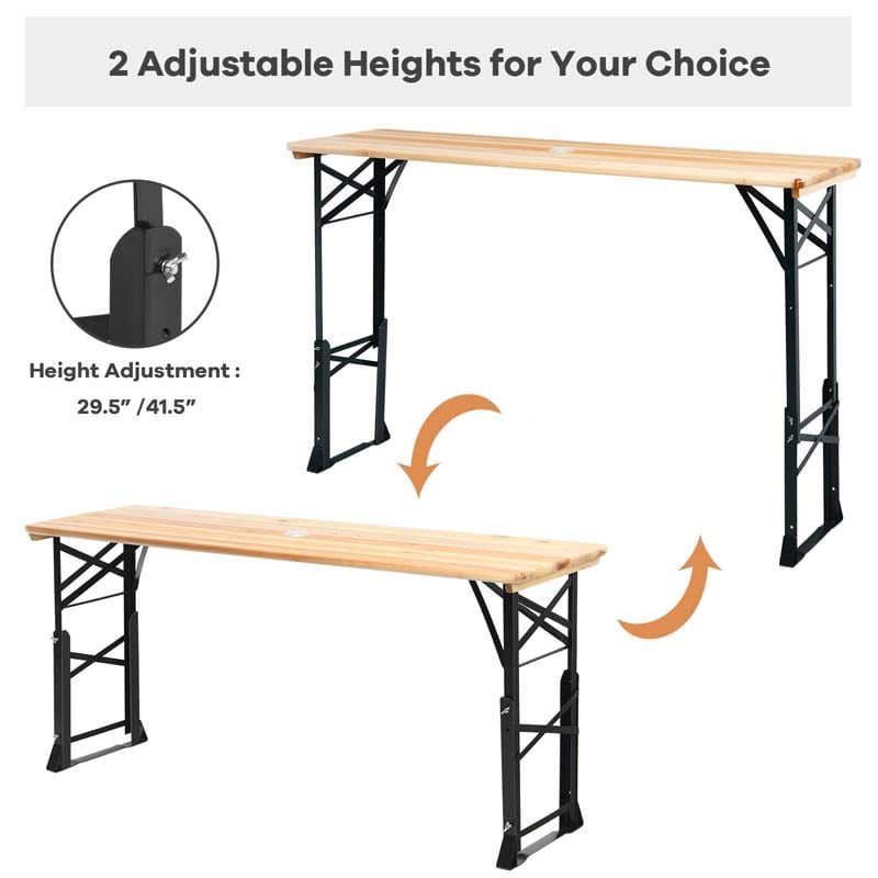 Eletriclife 66.5 Inch Outdoor Wood Folding Picnic Table with Adjustable Heights