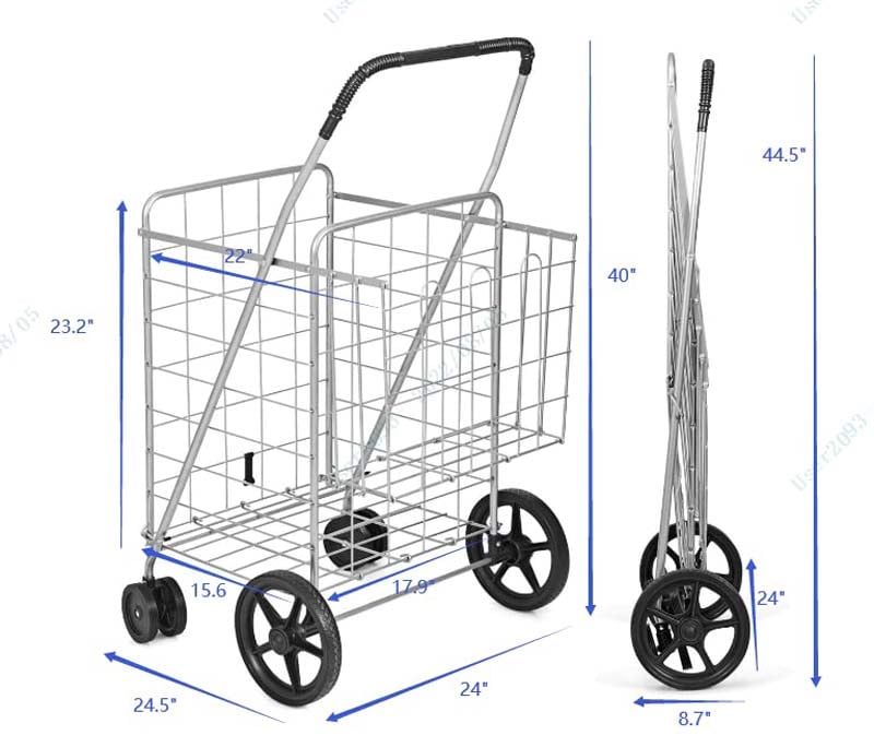 Eletriclife Folding Shopping Cart with Swiveling Wheels and Dual Storage Baskets