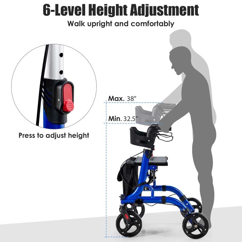 Eletriclife Folding Aluminum Rollator Walker with 8 inch Wheels and Seat