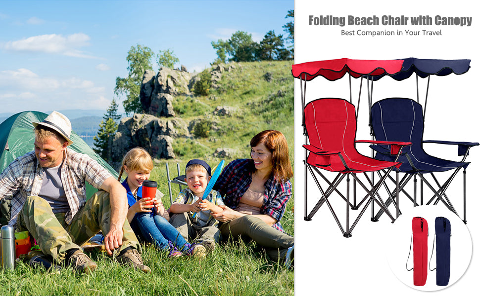 Eletriclife Portable Folding Beach Canopy Chair with Cup Holders