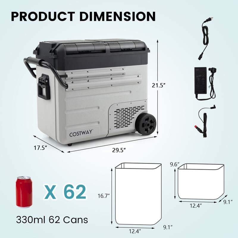 Eletriclife 51 Quart Car Refrigerator with 12/24V DC and 110-240V AC Dual Zone