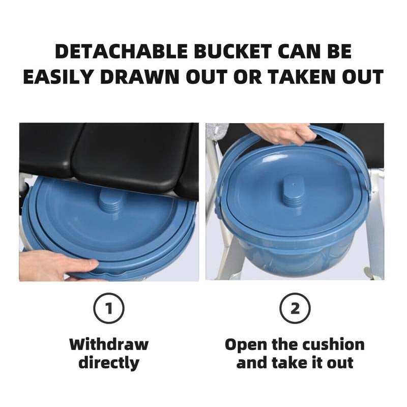 Eletriclife 2-in-1 Aluminum Commode Shower Wheelchair with Locking Casters
