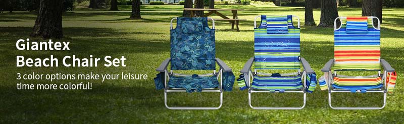 Eletriclife 2 Pack 5-Position Folding Backpack Beach Chair and Table Set